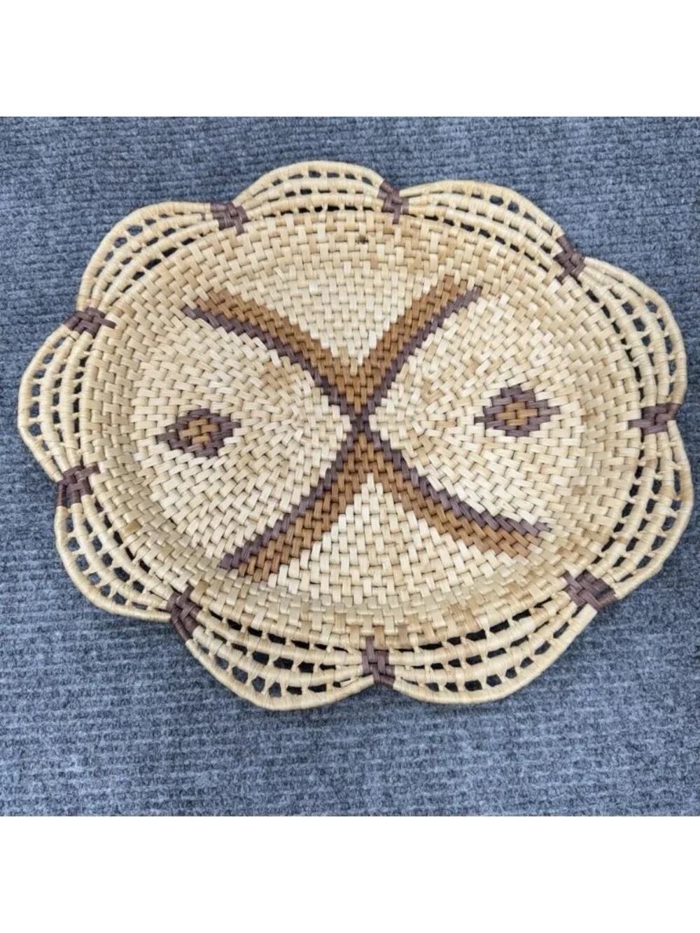 Coiled Hand Woven Basket Tray 16” x 14” x 2 Large Wall Art Boho Chic Decor VTG